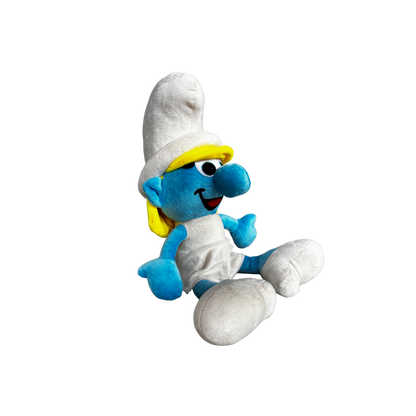 BLUE & WHITE CHARACTER PLUSH WITH YELLOW HAT - 45 CMS