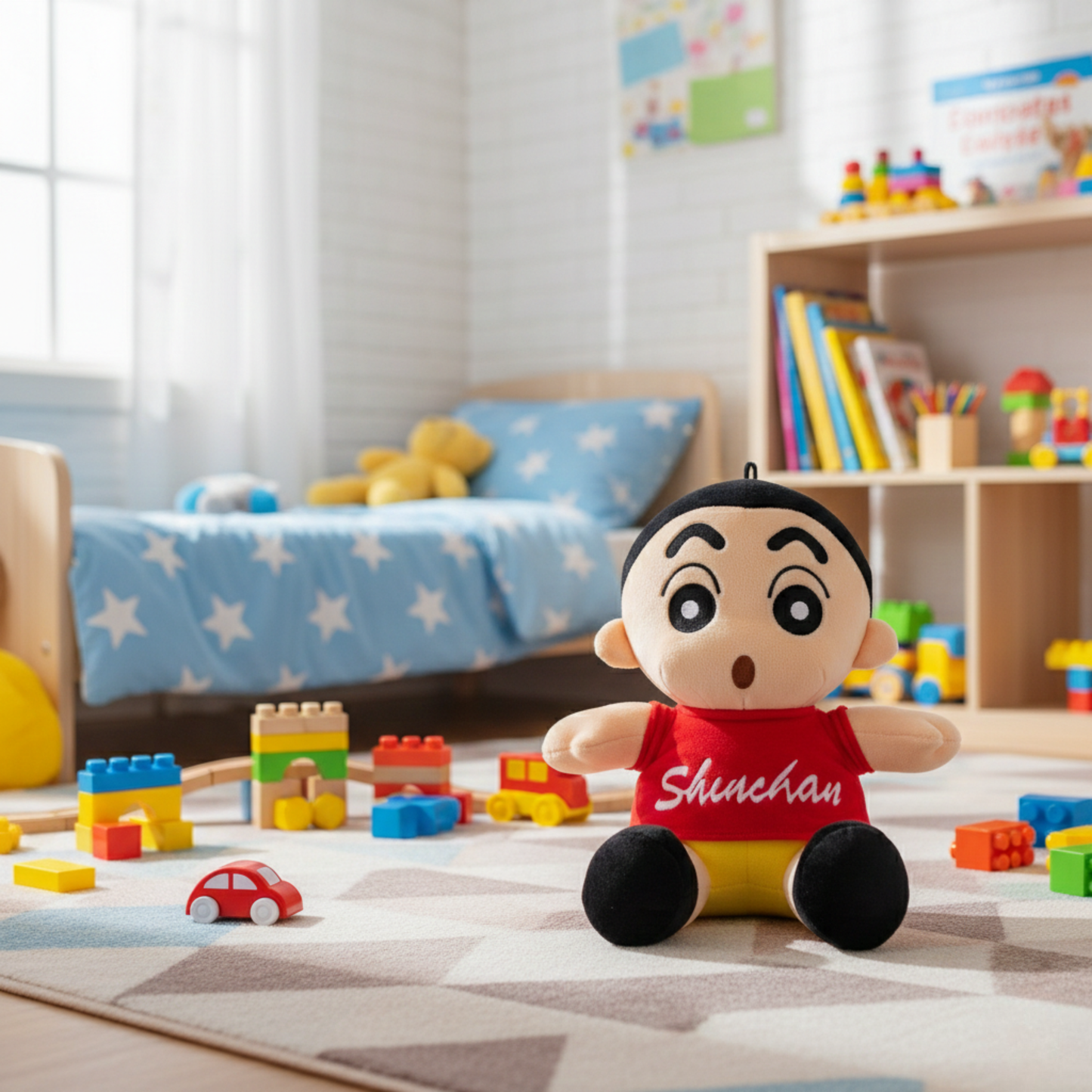 CUTE CARTOON BOY PLUSH TOY IN RED SHIRT - 35 CMS