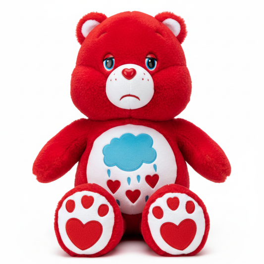 RED CARING BEAR PLUSH TOY WITH CLOUD BELLY - 75 CMS