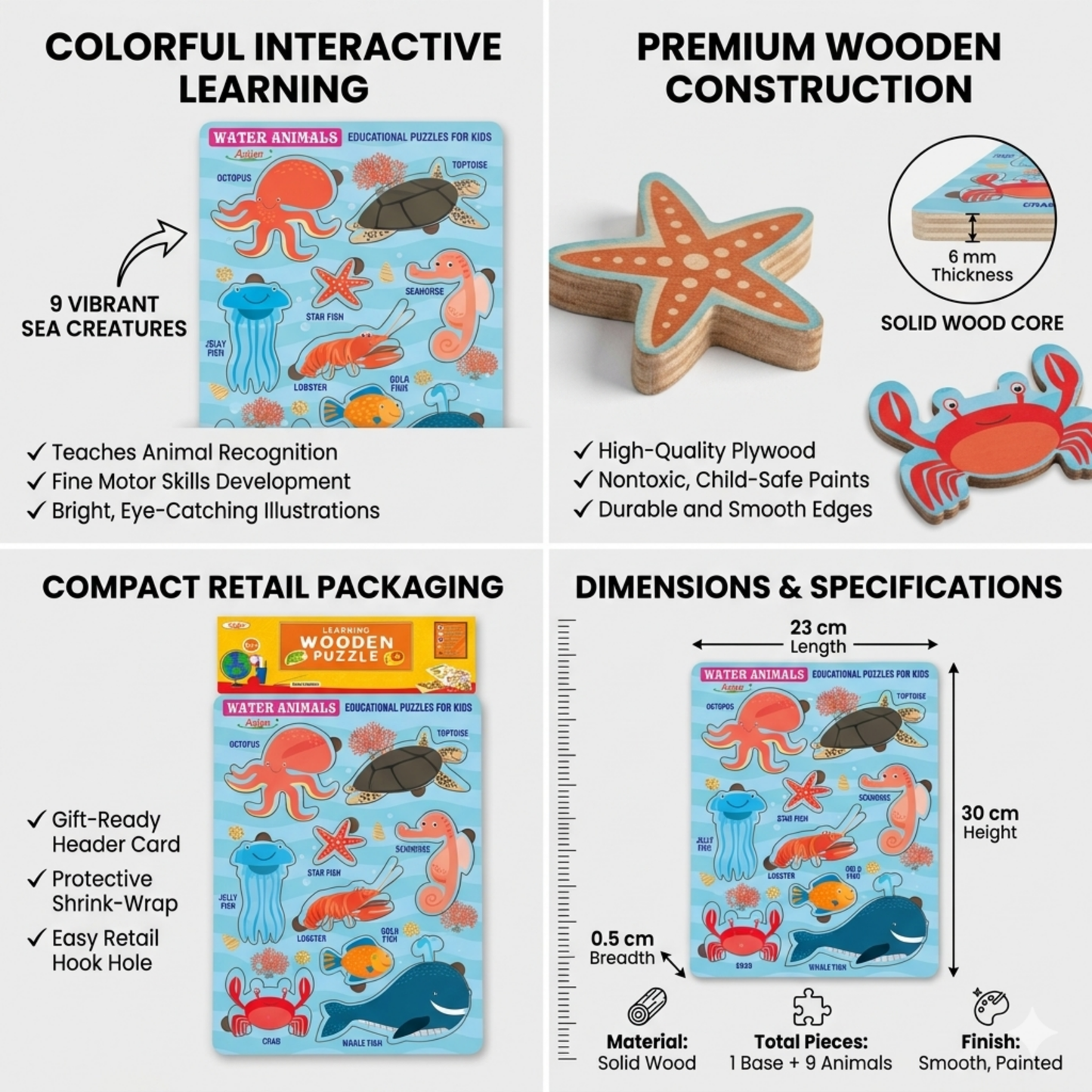 WATER ANIMALS WOODEN PUZZLE