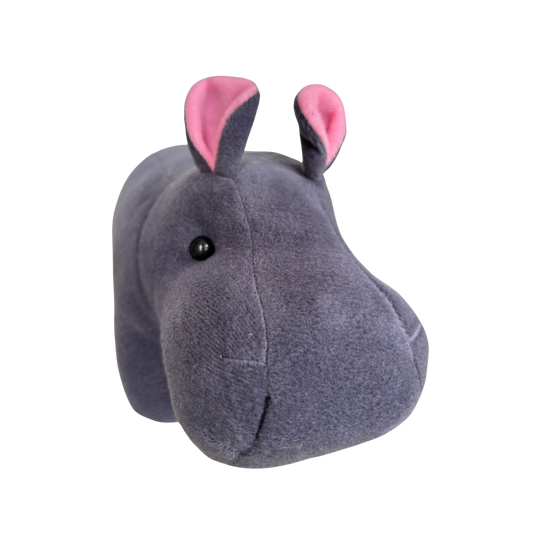 GREY HIPPO SOFT TOY WITH PINK EARS – 15 CM