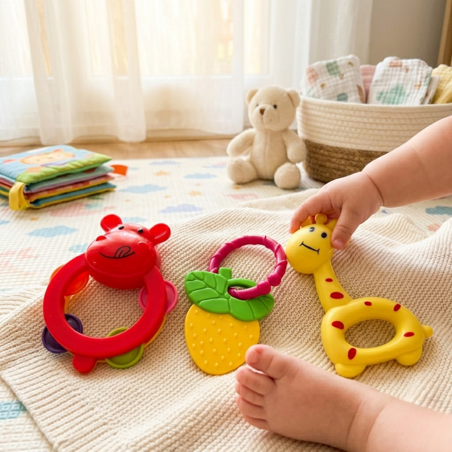 Baby Animal Fruit teether & Rattle Toy (Set of 3)