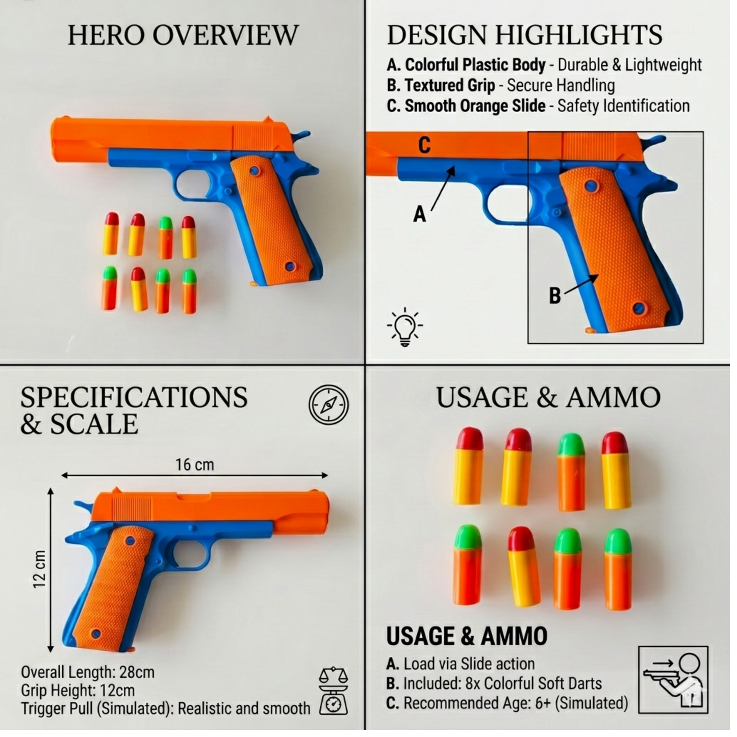 KIDS SOFT DART TOY GUN WITH FOAM BULLETS
