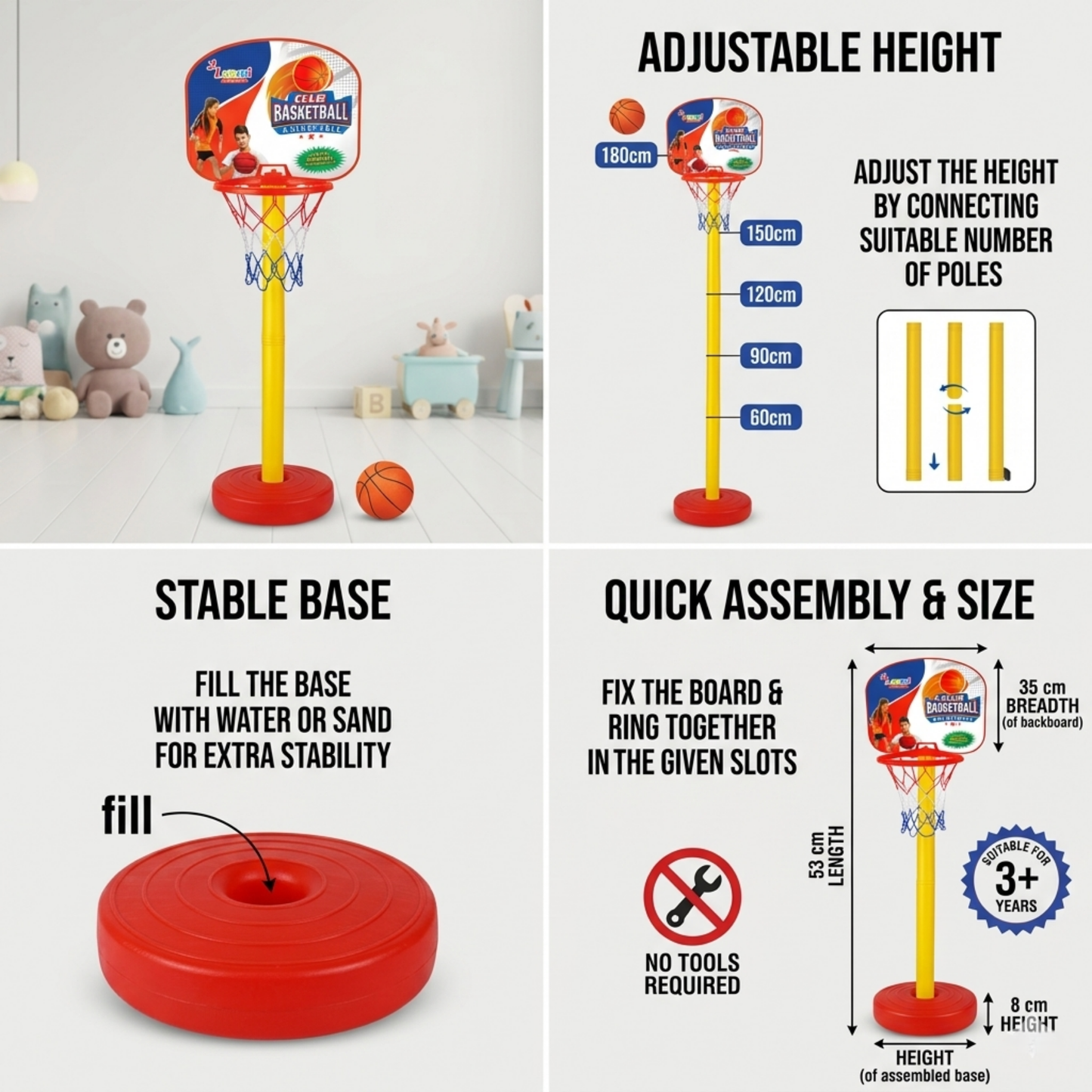 ADJUSTABLE KIDS BASKETBALL HOOP SET WITH BALL