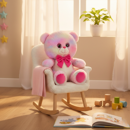 PASTEL MULTICOLOR TEDDY BEAR SOFT TOY WITH BOW – 38CM